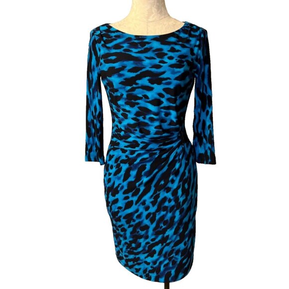 Tahari Levine Dress 4 Cobalt Blue 3/4 Long Sleeve Stretch Career Church - Picture 1 of 8